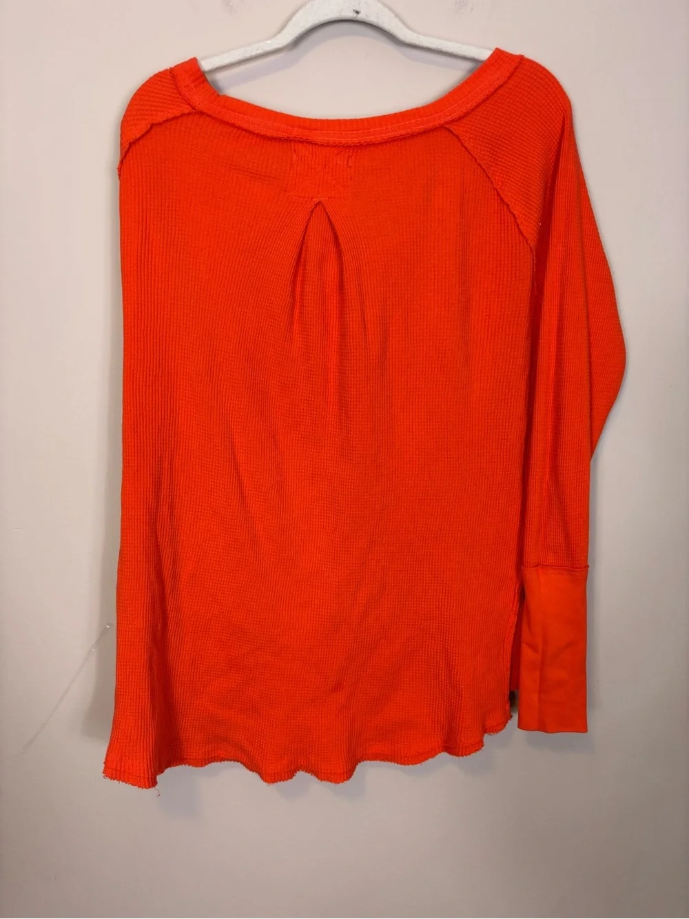 Free People Bright Orange Long Sleeve Waffle Knit Long Sleeve Top Size Small